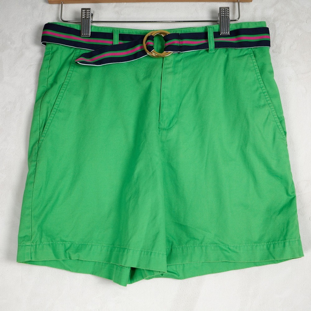 Lauren Ralph Lauren Green Cotton Chino Shorts with Striped Belt Womens‎ 4